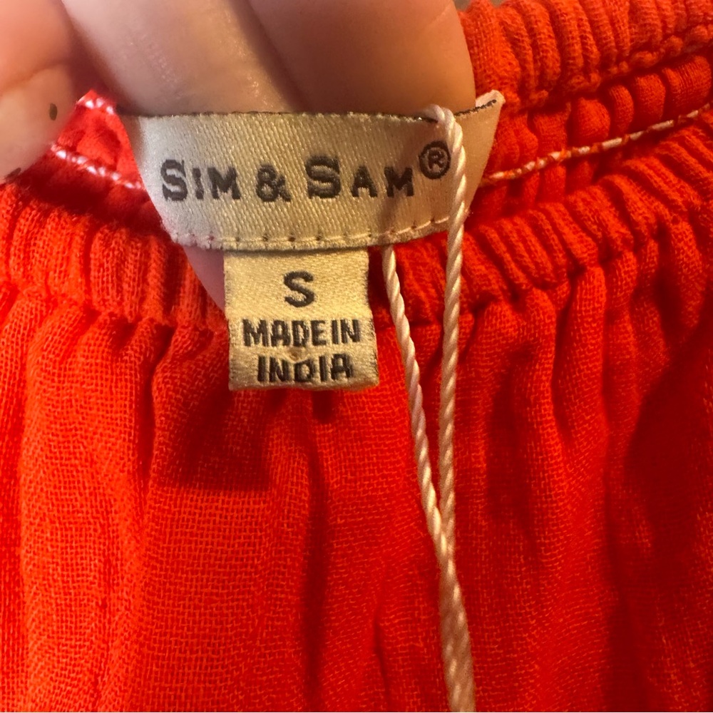 Sim‎ & Sam Vibrant Red orange Dress made in India new lined soft Smocked New - Picture 3 of 8